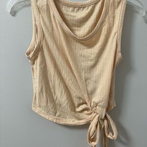 Sleeveless Beige Tie-Front Top